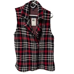 NWT Chaps Women's Large Sweater Vest Sleeveless Notched Collar Plaid‎ Multicolor